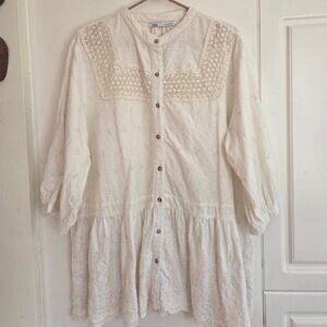 ZARA Cream Embroidered Boho Blouse/Tunic 100% cotton